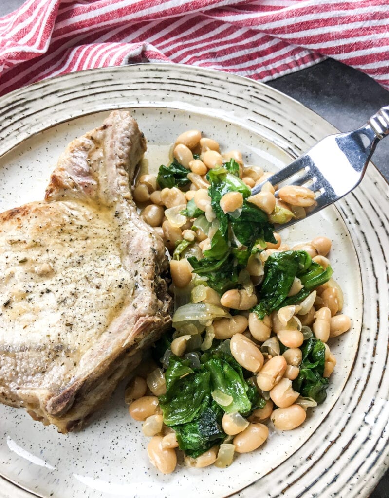 Bone-In Pork Chops with White Beans & Escarole